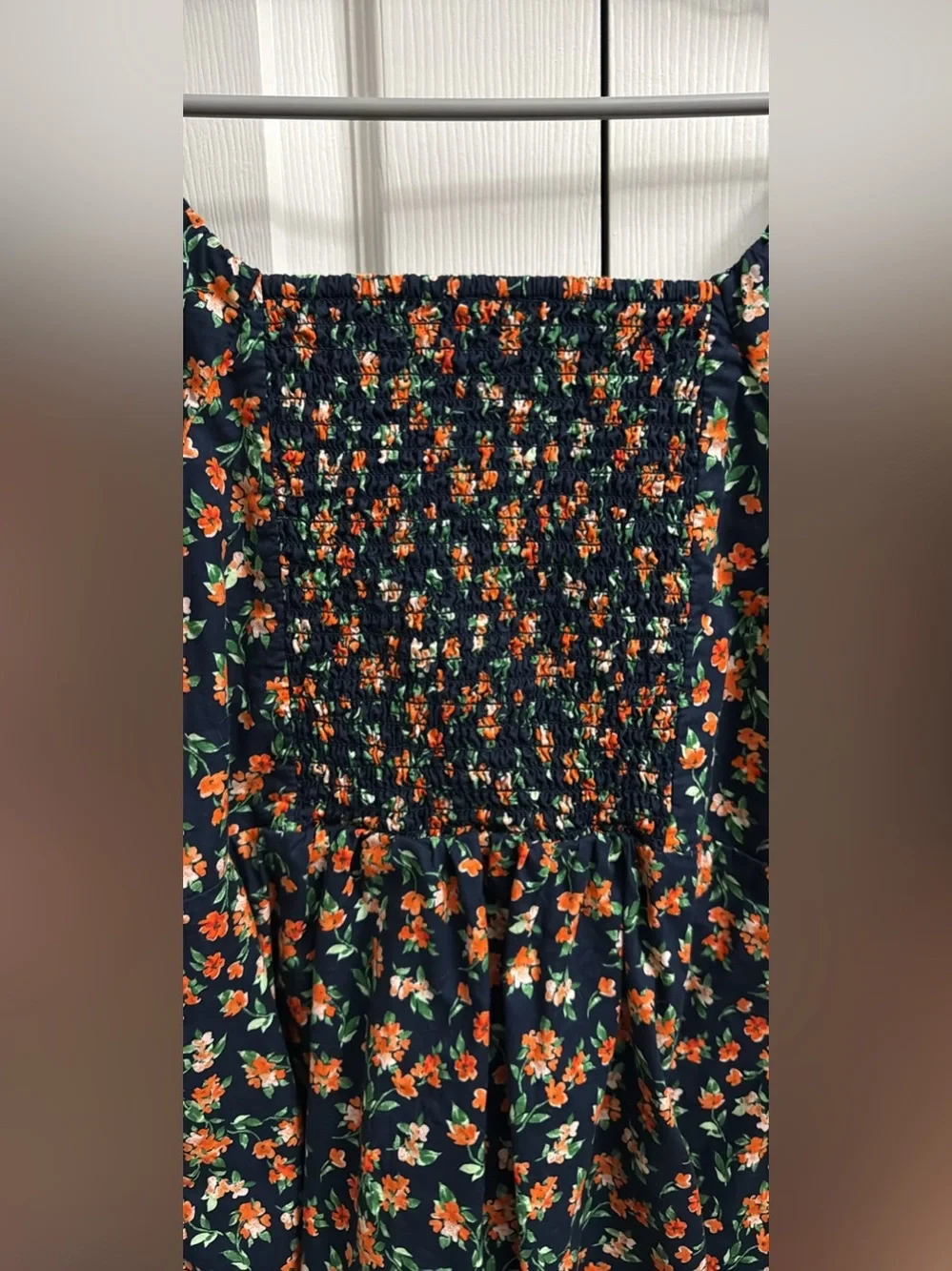 Old Navy Black Off-Shoulder Puff Sleeve Top with Orange Floral